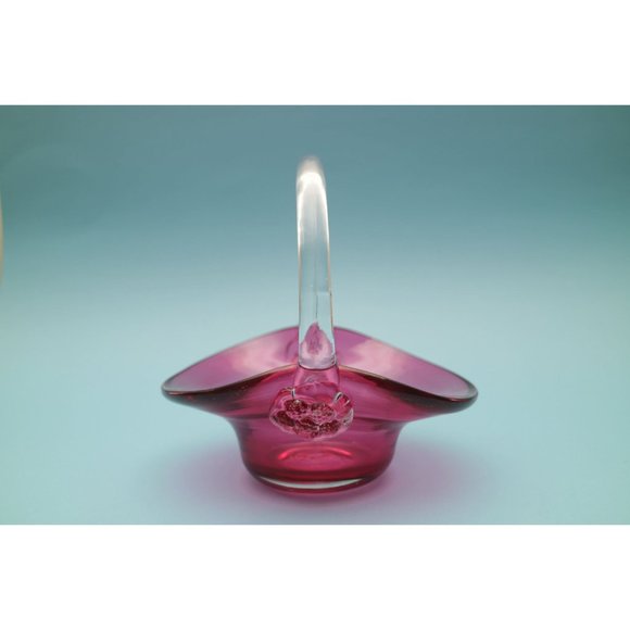 Vintage Art Cranberry Glass Basket, Ruby Red and Clear Handle with Clear Handle - Picture 4 of 7